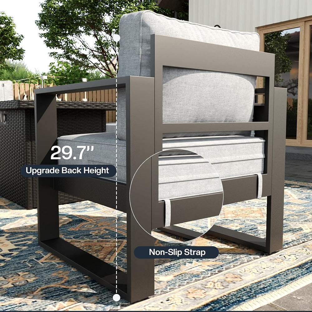 4 Piece Modern Aluminum Patio Furniture Set, Outdoor Patio Sectional Conversa...