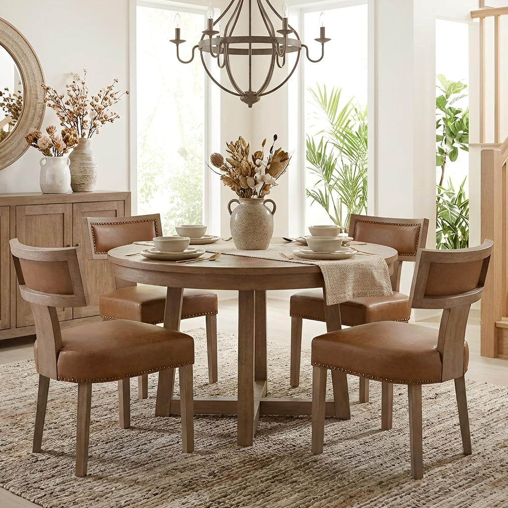HNY Mid Century Modern Dining Chairs Set of 6, Farmhouse PU Leather Upholster...