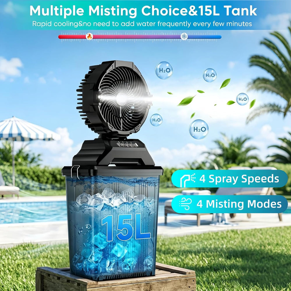 Portable Misting Fan for Outside, 70Hrs Camping Mister Fan,15L Cooling Fan wi...