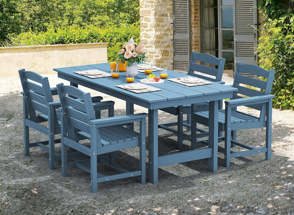 SERWALL 7 Pcs Outdoor Dining Set, 67" HDPE Dining Set for 6, Blue