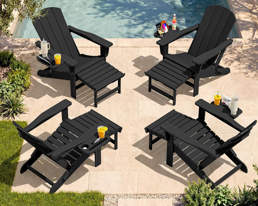 SERWALL Folding Adjustable Adirondack Chairs with Footrest Set of 4, HDPE Out...