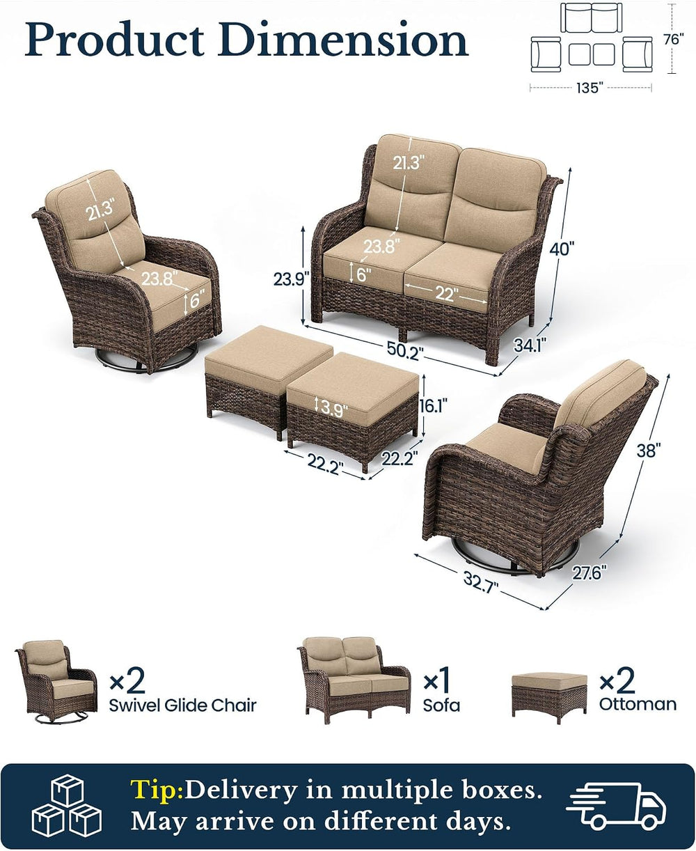 HILLGA Luxury High Back Patio Furniture Set with 6-Inch Thick Cushion