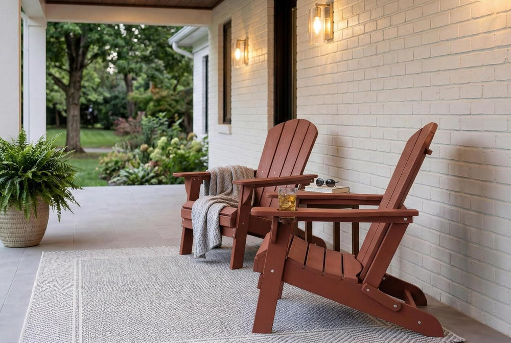 Folding Adirondack Chairs Set of 2 with Cup Holder, Heavy Duty HDPE Plastic O...