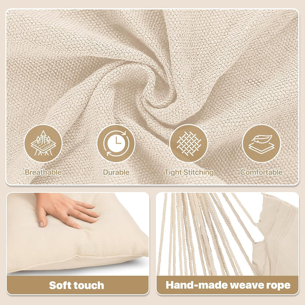 MoNiBloom Hammock Chair Hanging Rope Swing w/2 Cushions, Beige