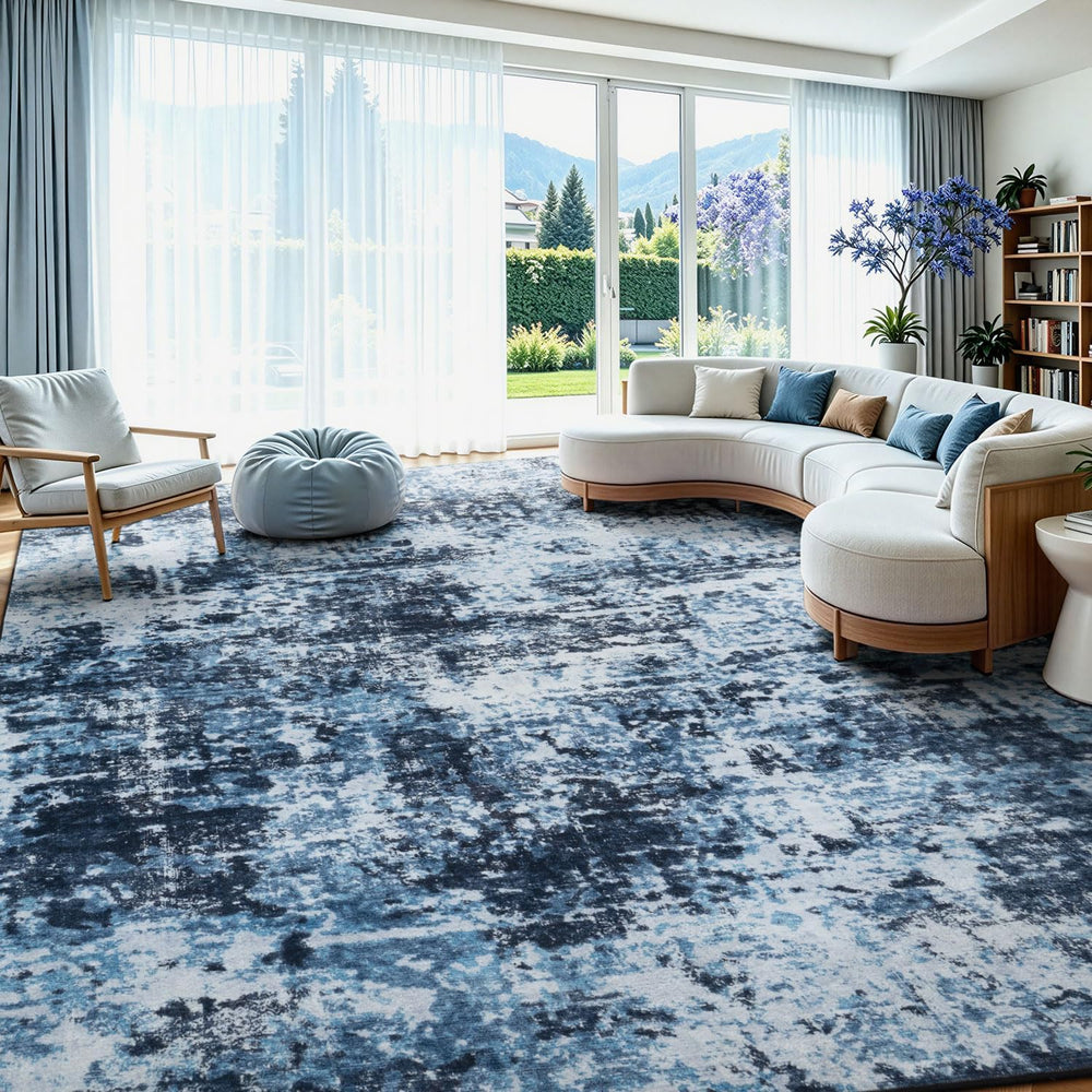 Lessymo Washable 8x10 Area Rugs for Living Room Bedroom, Abstract Navy Blue