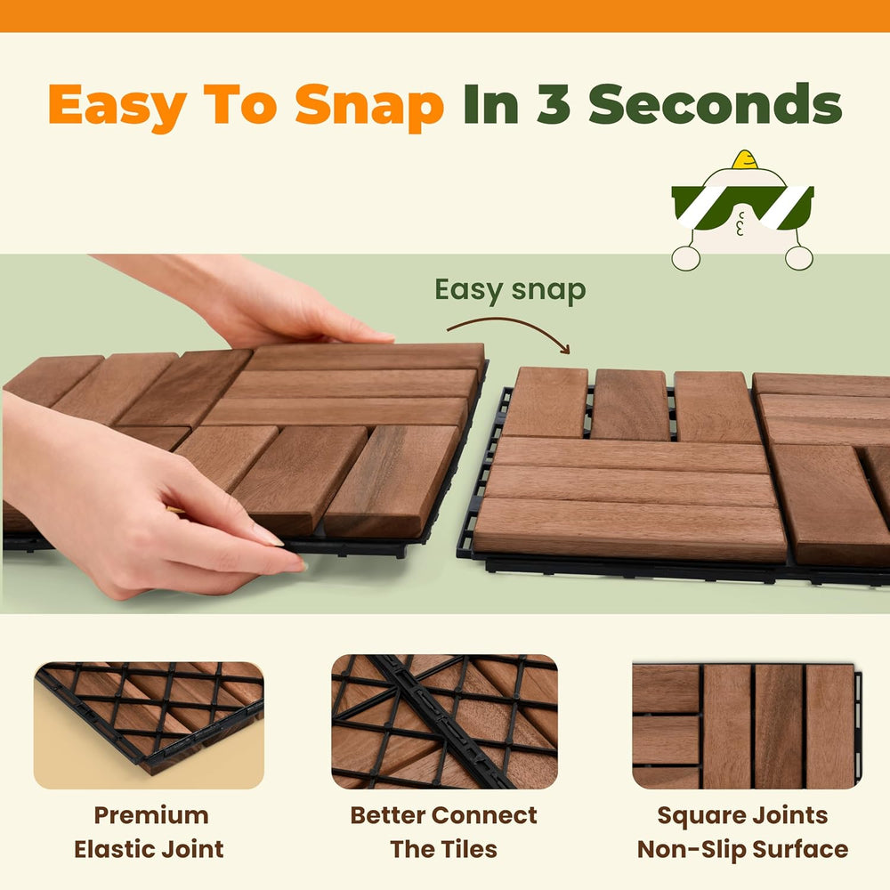 Jurax Interlocking Wood Deck Tiles, 10Pcs Patio Flooring, Walnut