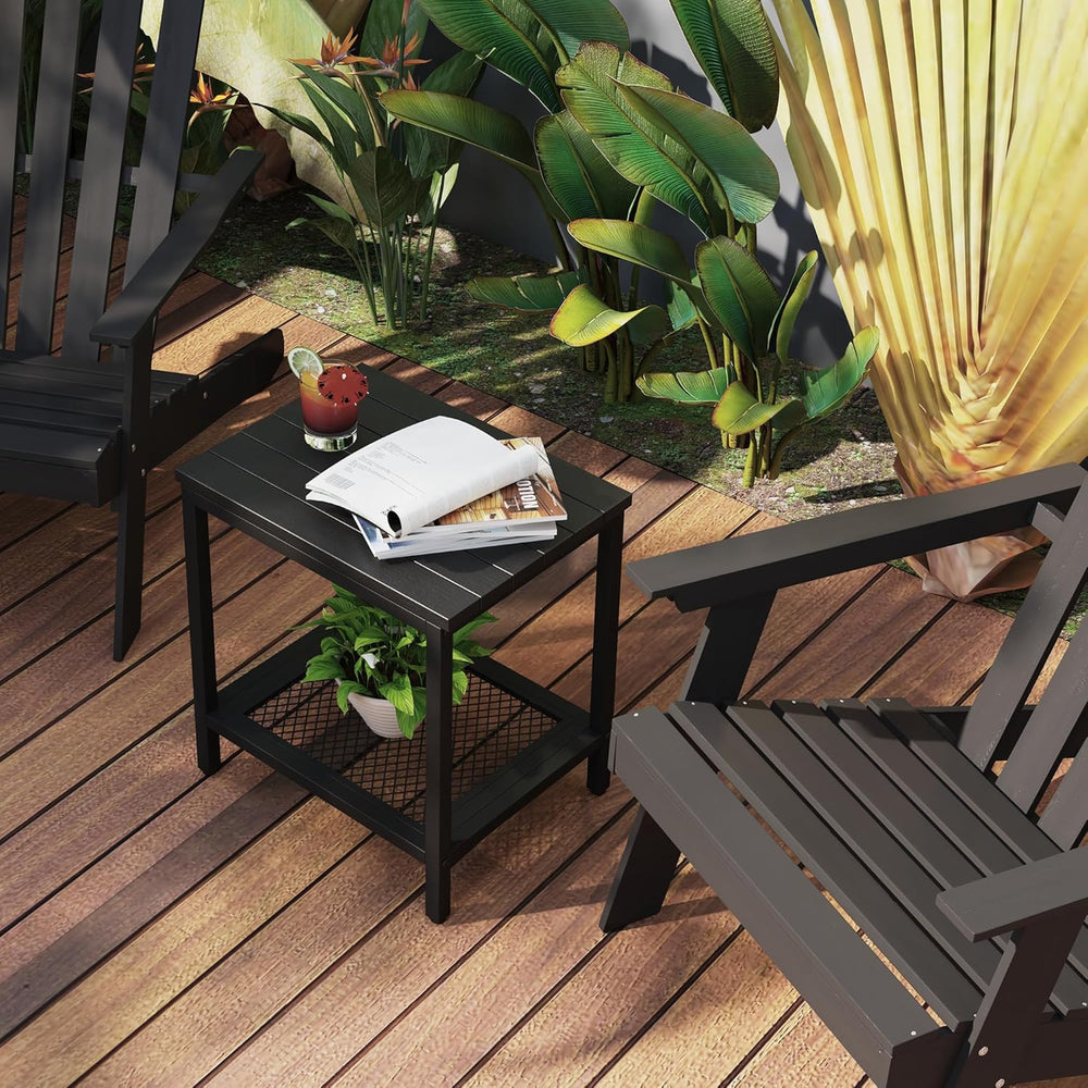Outdoor Side Table with Storage 2-Tier Patio End Table,Black 2PC