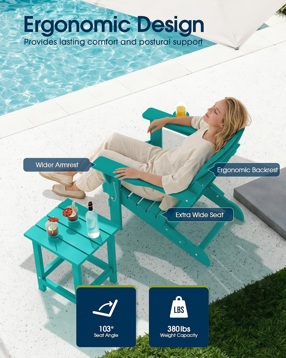MUCHENGHY Folding Adirondack Chairs Set 6, HDPE for Fire Pit, Lake Blue (Set ...