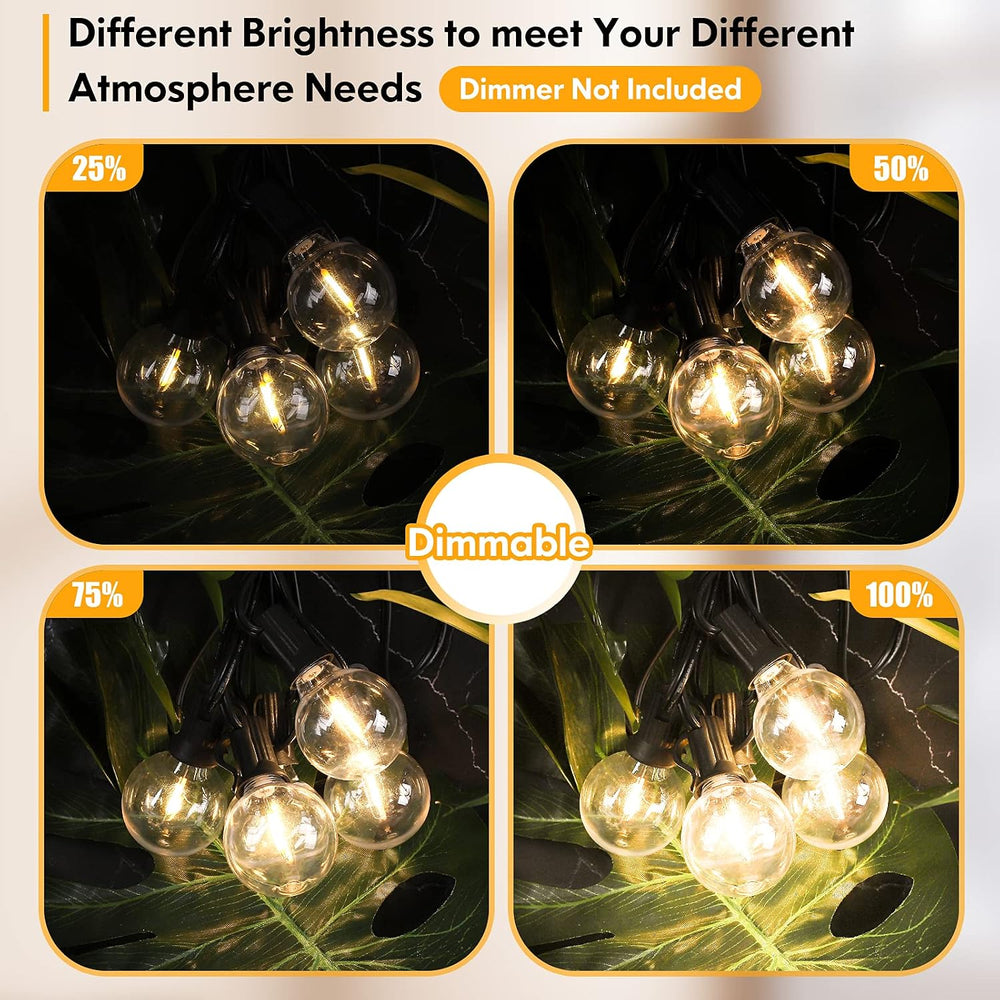 100FT LED Outdoor String Lights Patio Light with 52 Shatterproof G40 Dimmable...