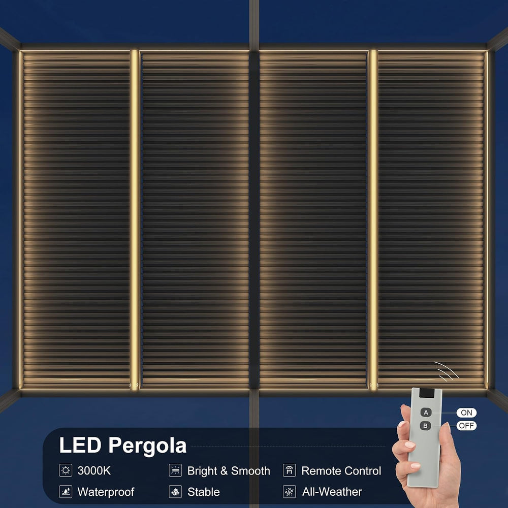 PURPLE LEAF Louvered Pergola 12' x 20' 94AS LED Strip Light Windproof