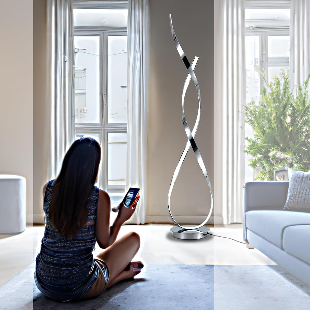 Chrome Spiral Floor Lamp, 54.3inch Tall LED Modern Standing Floor Lamp with R...