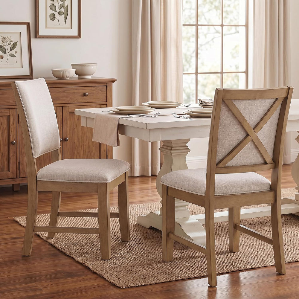 Upholstered Dining Chairs Set of 6 Farmhouse Kitchen Chairs with Cross Back A...