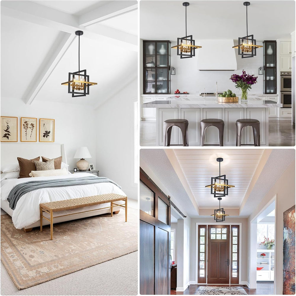 Small Black and Gold Chandelier- 6 Lights Geometric Pendant Light Fixture