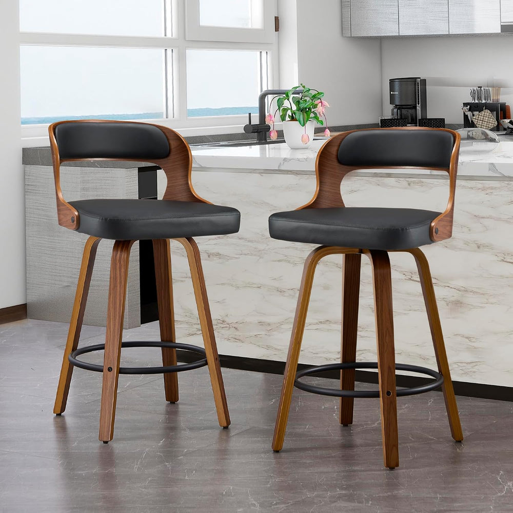 VipDesk 26 Inch Swivel Bar Stools, Faux Leather Mid Century Counter Height Ba...