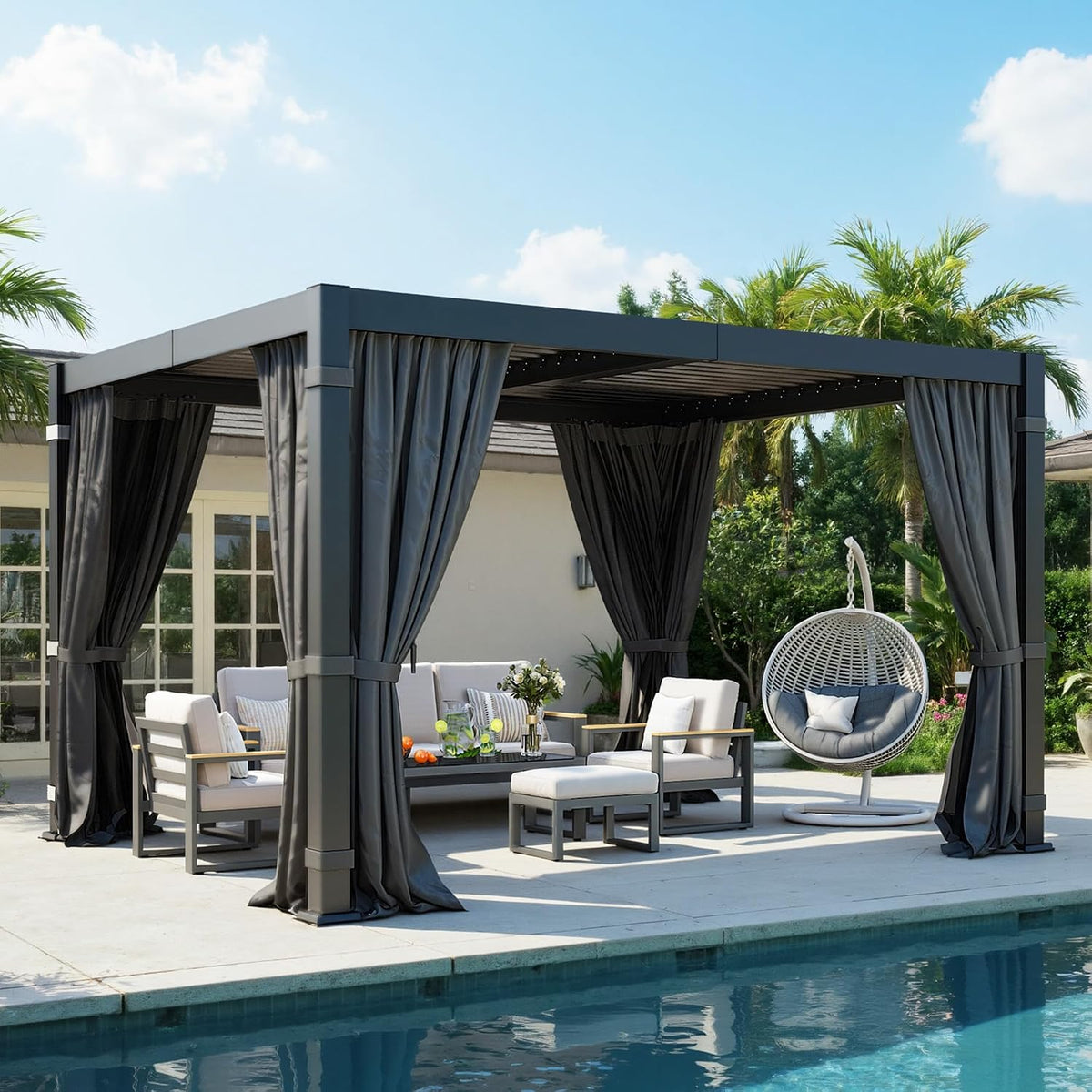 10' x 12' pergola with curtain & adjustable, main product view