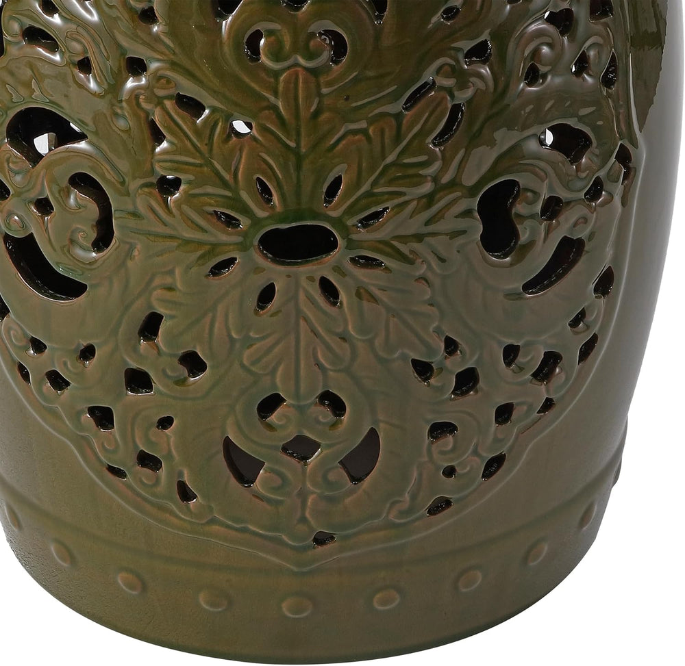 SAFAVIEH Furniture - Flora Decorative Garden Stool - Spring Green - Ceramic -...