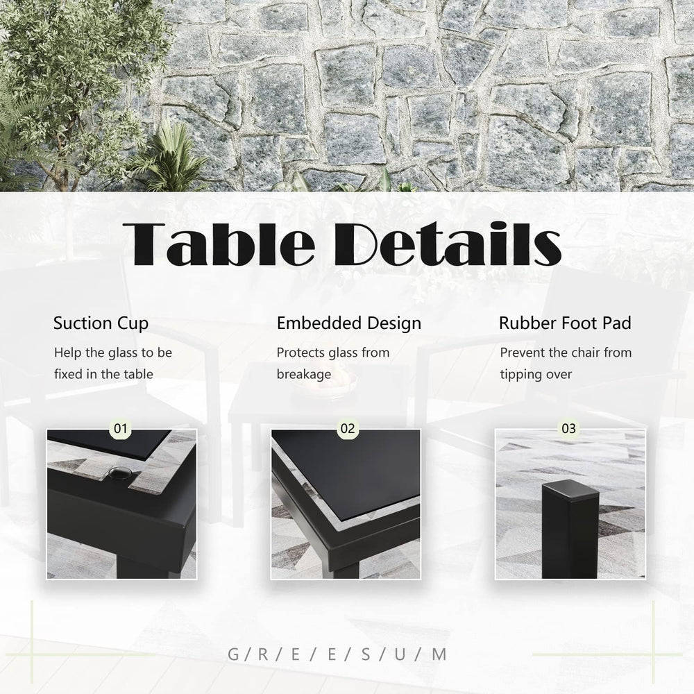 Greesum 3 Pieces Patio Furniture Set Outdoor Conversation Textilene Fabric Ch...