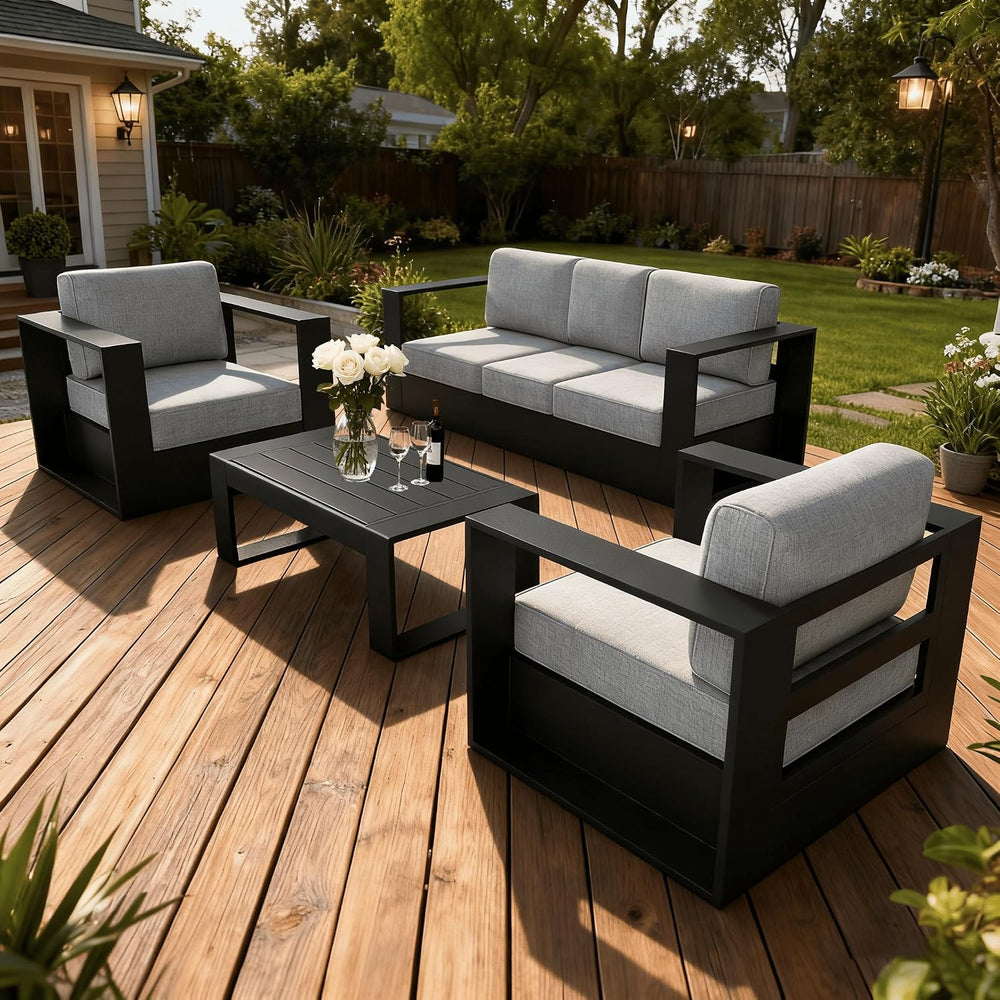 LayinSun 4 Piece Oversized Aluminum Outdoor Furniture Set with Coffee Table