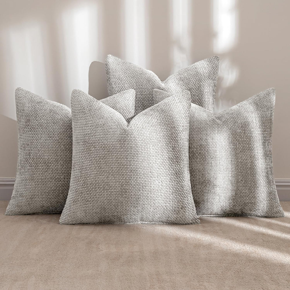 MIULEE Soft Decorative Chenille Pillow Covers Light Gray 18x18 Pack of 4