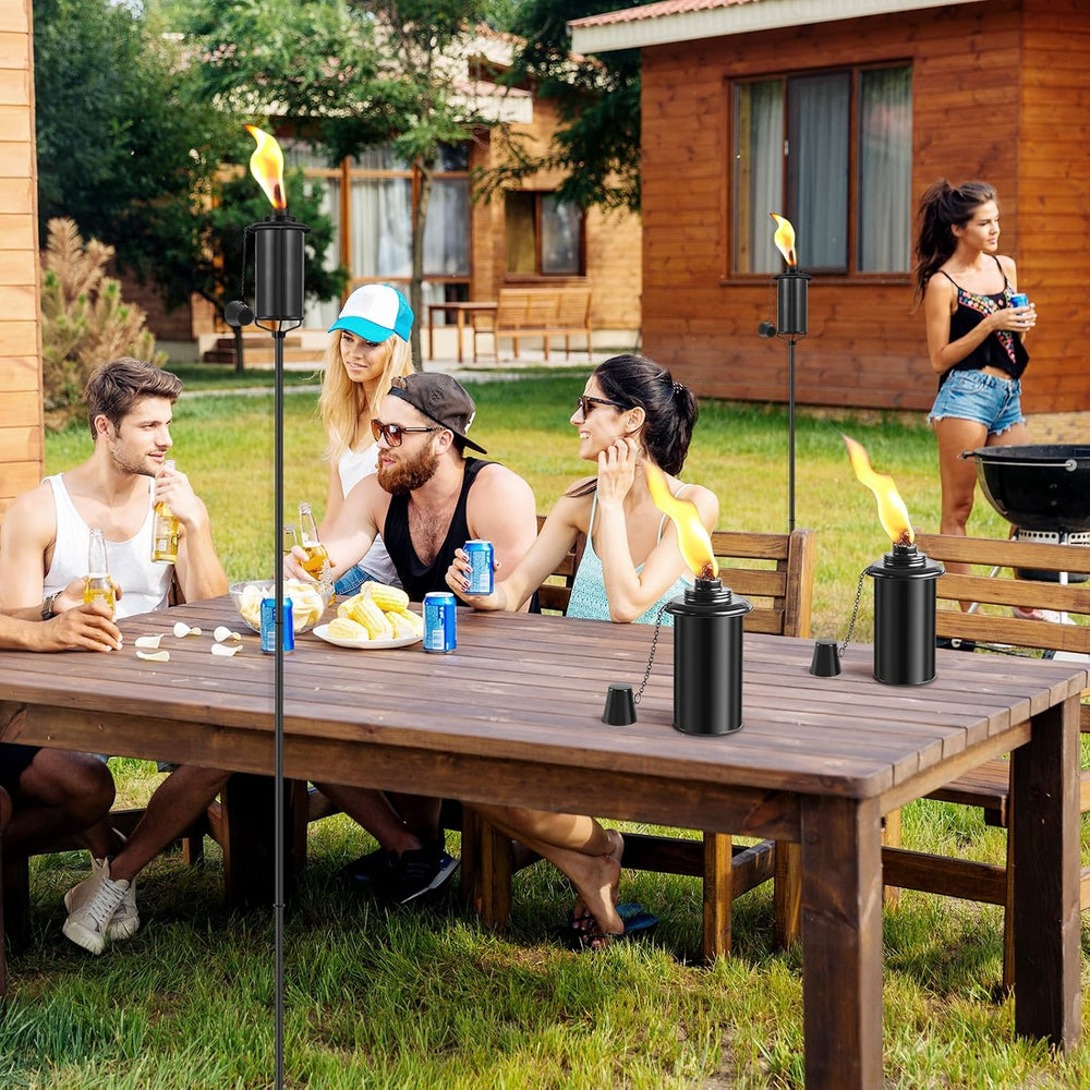 SNOGSWOG 4 Pack Garden Torches, 16 oz Metal Torch for Outside with 3-Prong Gr...