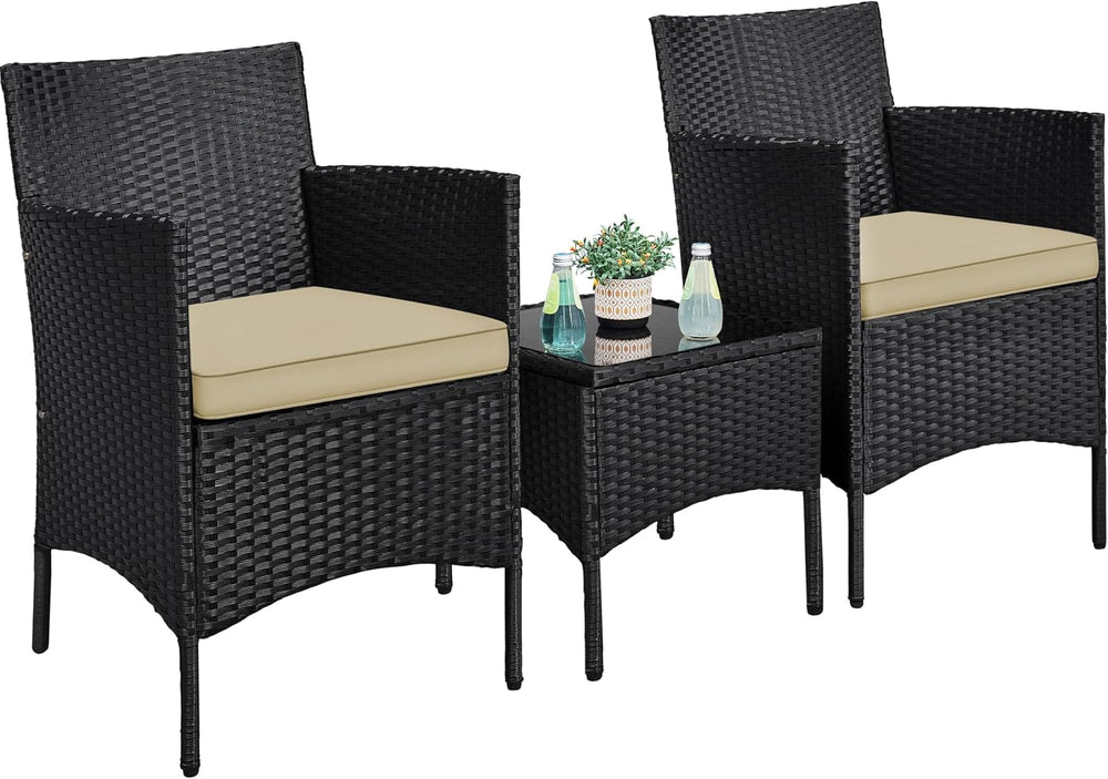 Yaheetech 3 Pieces Patio Conversation Set, Outdoor Rattan Bistro Furniture, 2...