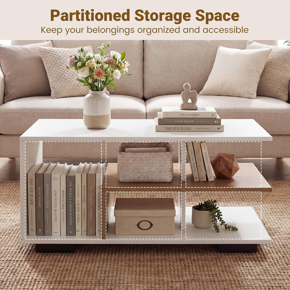 GOFLAME Rectangular Coffee Table for Living Room, 3-Tier Wood Center Table wi...