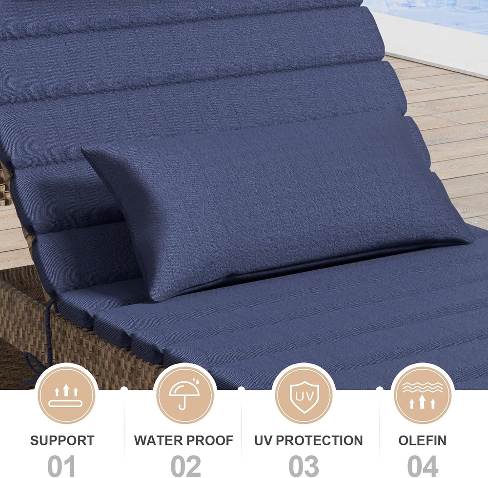 1.6" Chaise Lounge Cushions Outdoor Set of 2, Water Fade Resistant