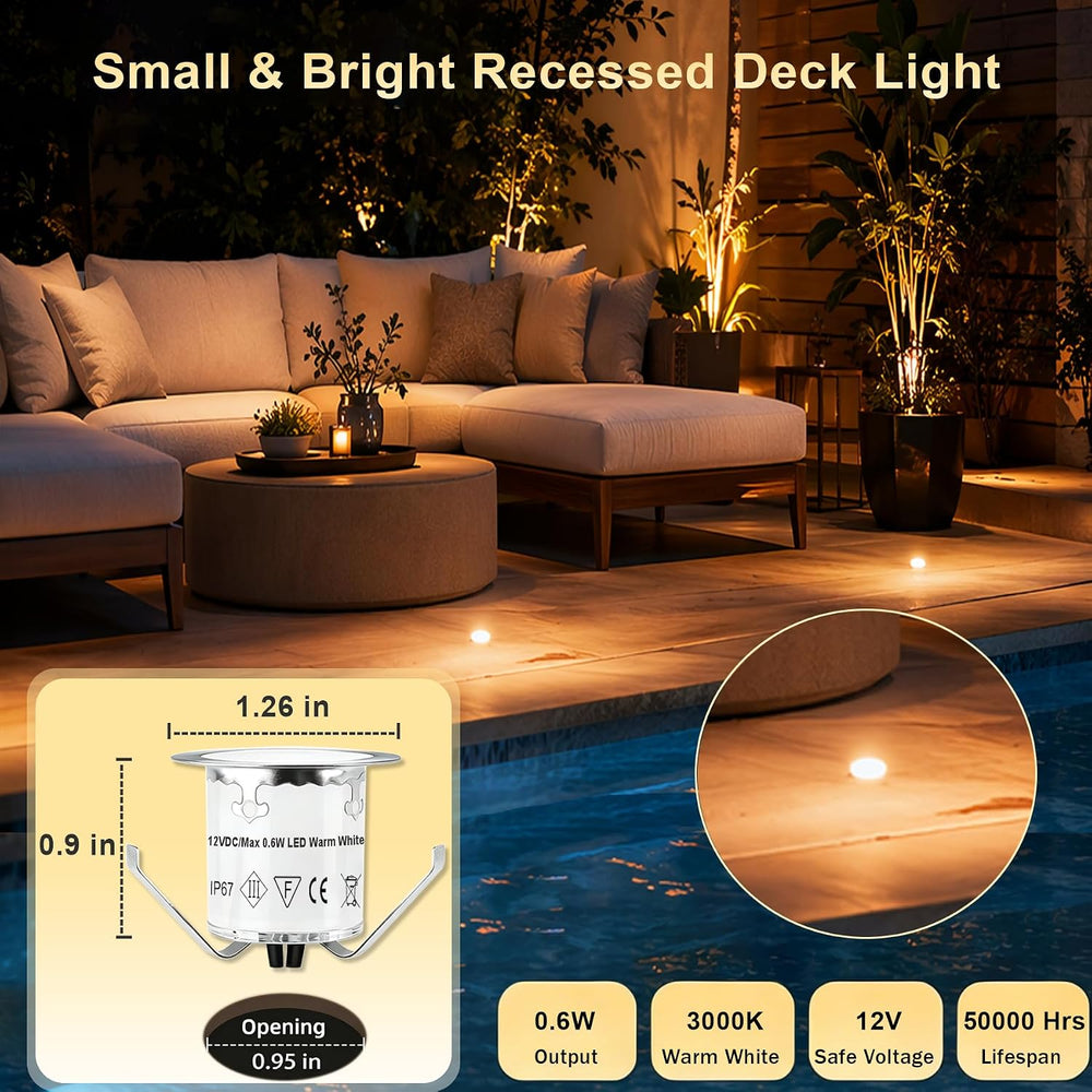 Dimmable LED Deck Lights with Timer and Photocell Sensor, 20 Pack Recessed De...