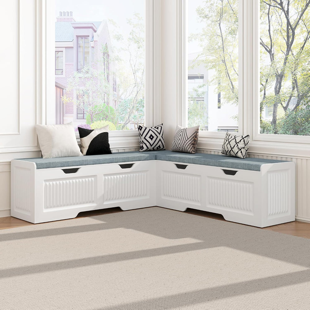 63" L-Shaped Breakfast Corner Storage Bench,Modern Banquette Seating wit...