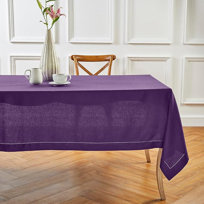 Solino Home Linen Tablecloth for Rectangle Tables 60 x 132 Inch - Classic Hem...