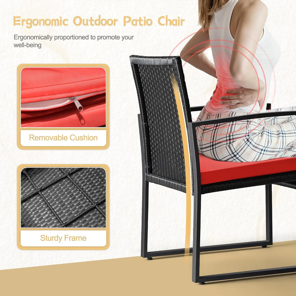 Greesum 3 Piece Wicker Conversation Bistro Sets Outdoor Patio Set(Red)