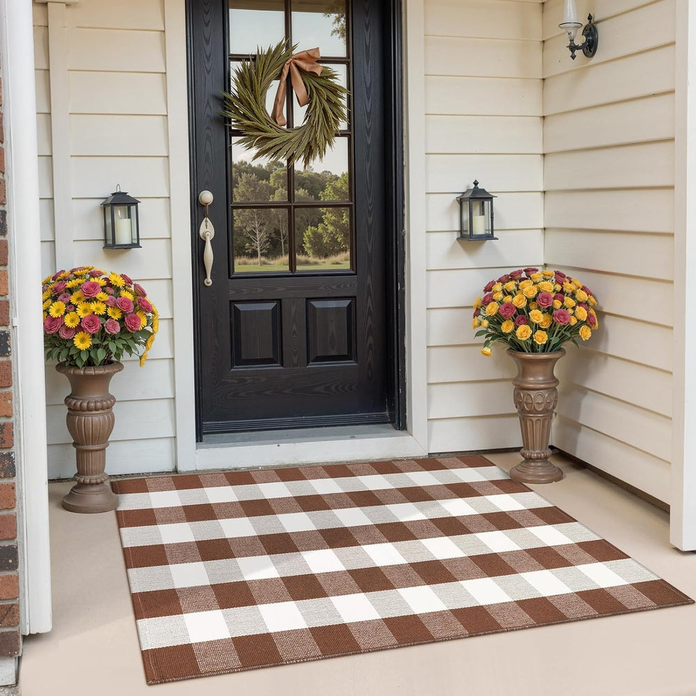 Buffalo Plaid Checkered Rug Fall Front Door Mat Washable Outdoor Rug 3'x5...