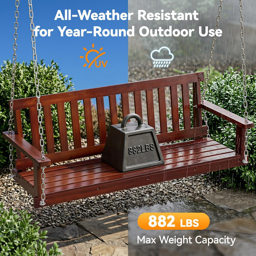 FDW 880 LBS Outdoor Wooden Porch Swing Wooden 3-Seater, 5FT with Ergonomic De...
