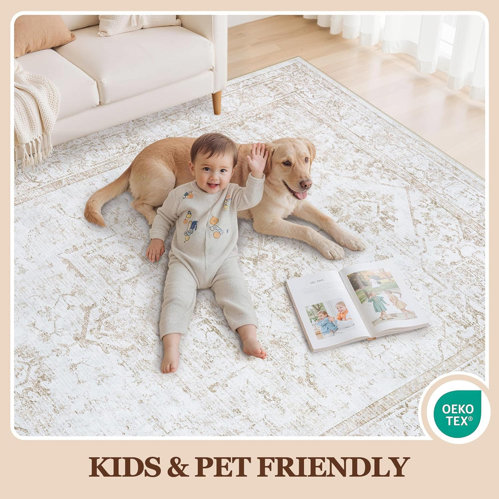 8x10 Area Rugs for Living Room Washable Non-Slip Rug Beige