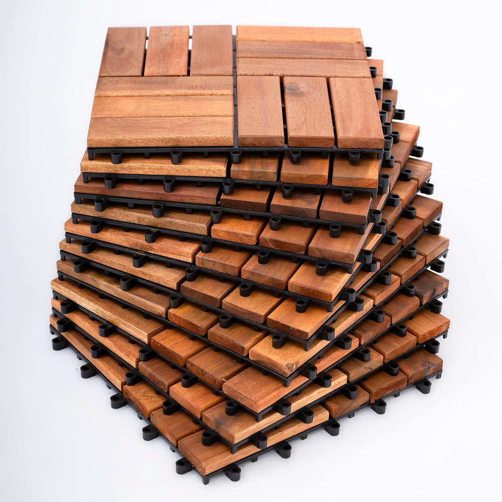 Bliss Outdoors 12-Slat Acacia Hardwood Deck Tiles, Natural, Set of 10