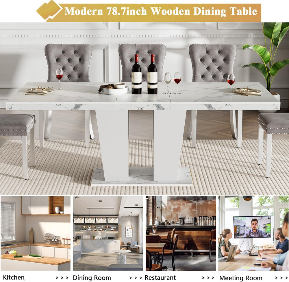 7-Piece Extendable Dining Table Set for 6-8 People 63"-78.7" Kitche...