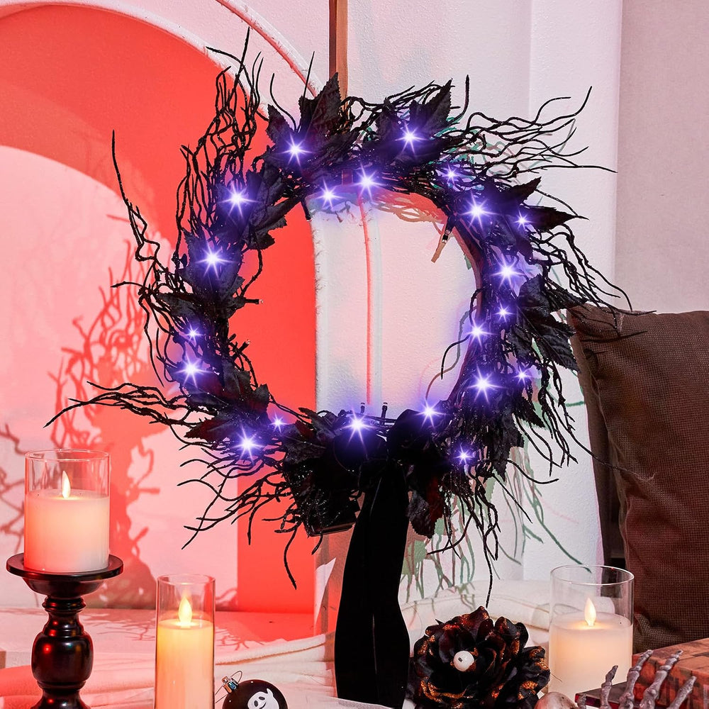 JORNOY 16inch LED Halloween Wreath with Battery Timer
