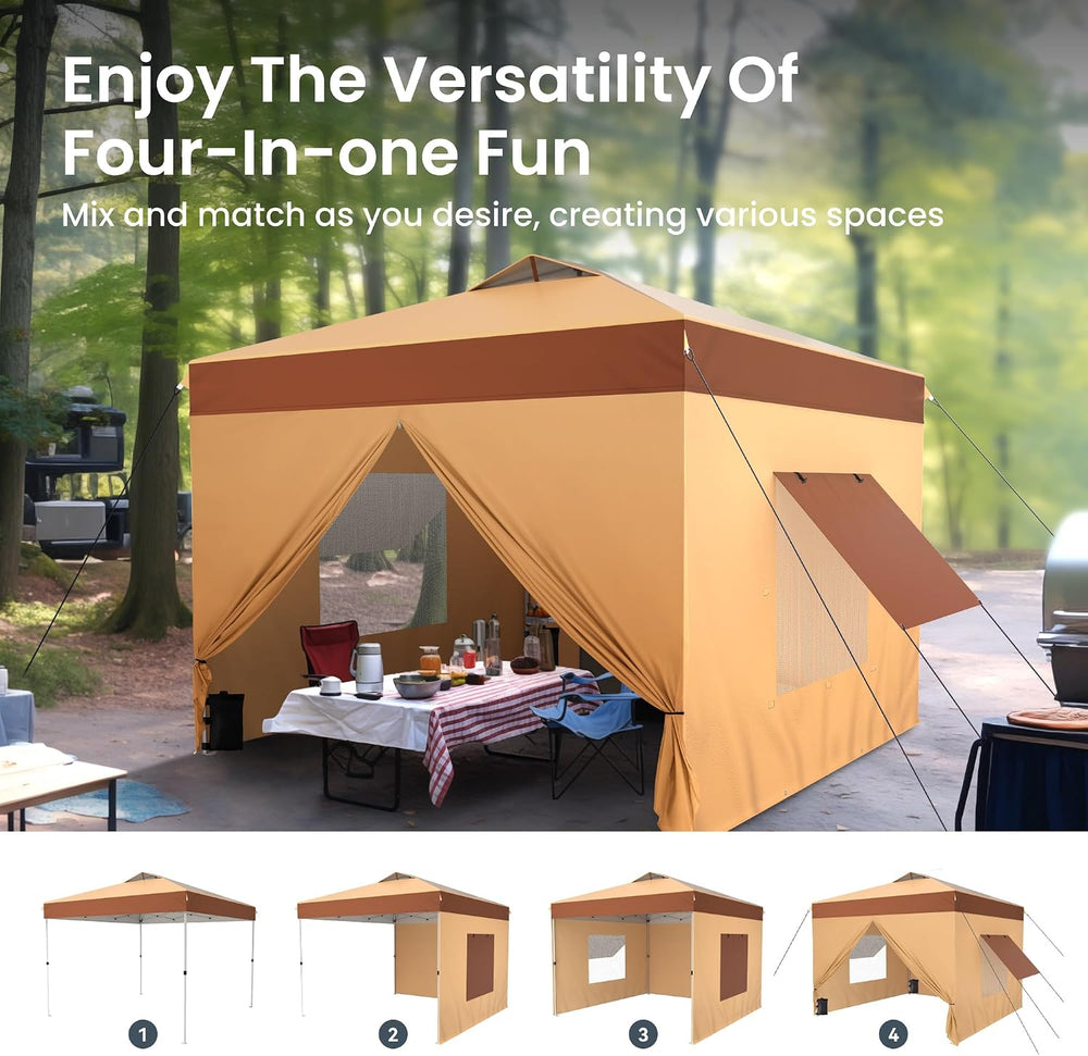 PHI VILLA 10x10 Pop Up Canopy Tent with Sidewalls, Easy Tents Instant Shade