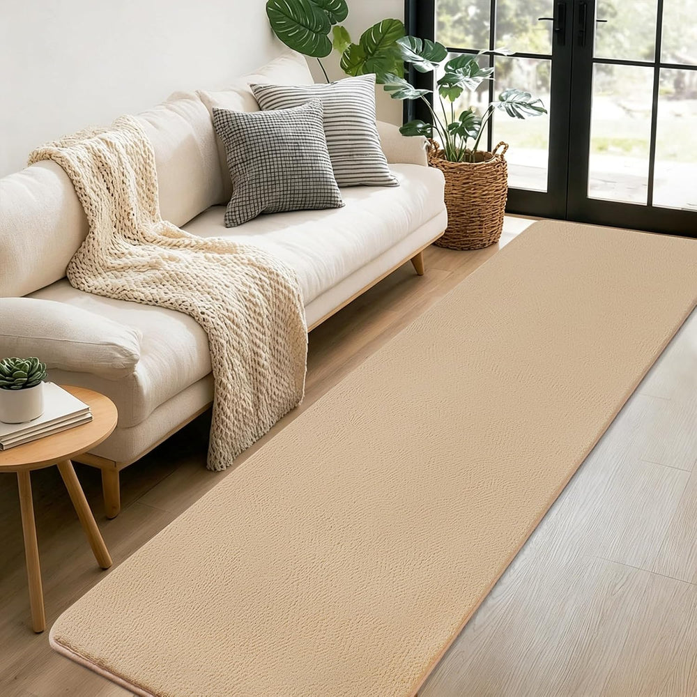 qulint Tan Hallway Rug 2x8, Modern Bedroom Runner Rug Non Slip Soft