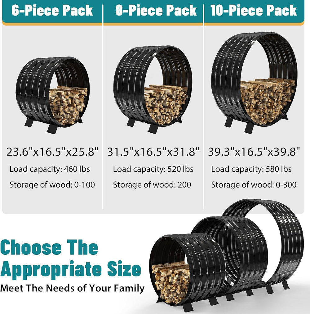 Round Heavy Duty Firewood Rack – Galvanized Wave-Shaped Steel with 4 Sturdy L...