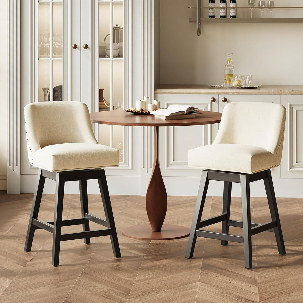 MALOL 27" Swivel Bar Stools Set of 3, Upholstered Barstools with Padded ...
