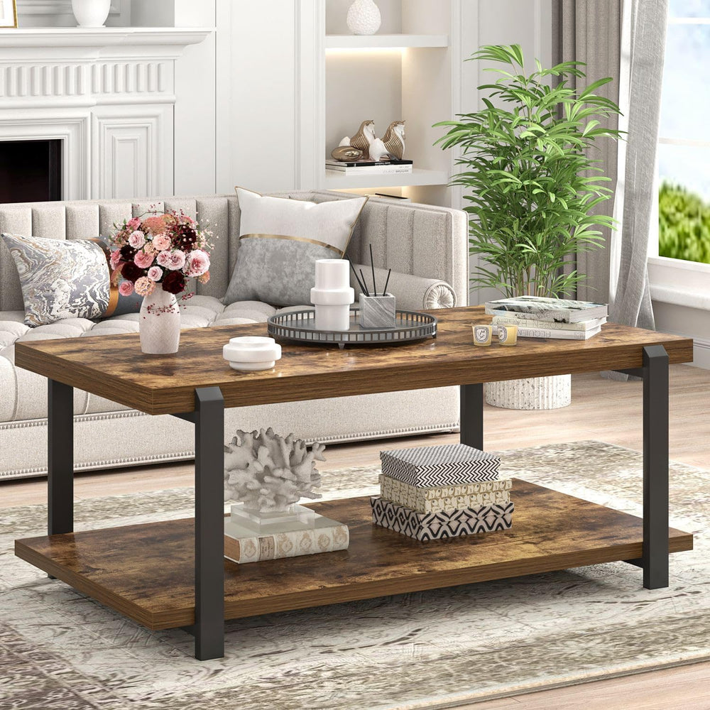 FOLUBAN Modern Coffee Table, Rustic Wood Center Table with Storage for Living...
