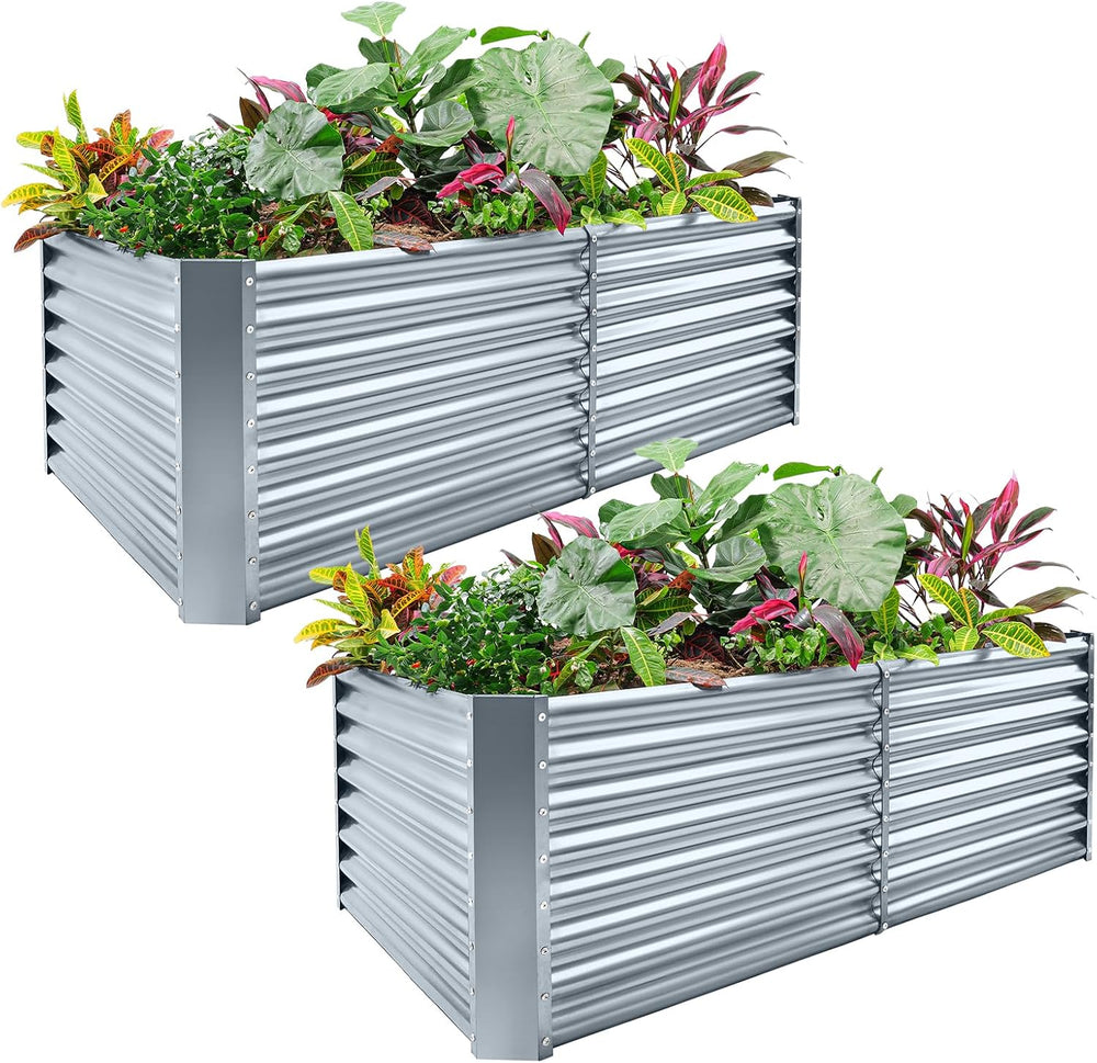 Land Guard 2 Pack 6×3×2 ft Galvanized Metal Raised Garden Bed, 2FT Deep Root ...