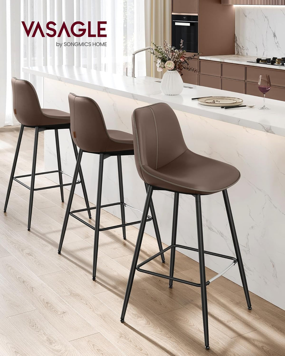 VASAGLE Bar Stools Set of 2, Bar Height, with Back, 28.5-Inch