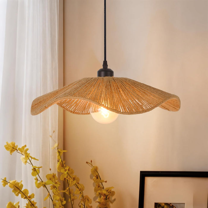 15.7" Rattan Pendant Light for Kitchen Island, Small Boho Chandelier