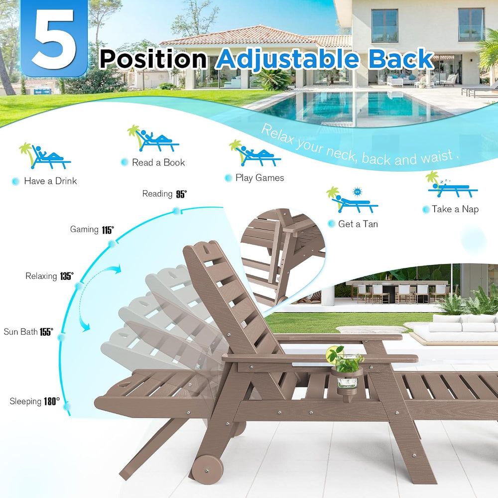 nalone HDPE Chaise Lounge Chair Outdoor with Wheels & Cup Holder, Pool Lo...