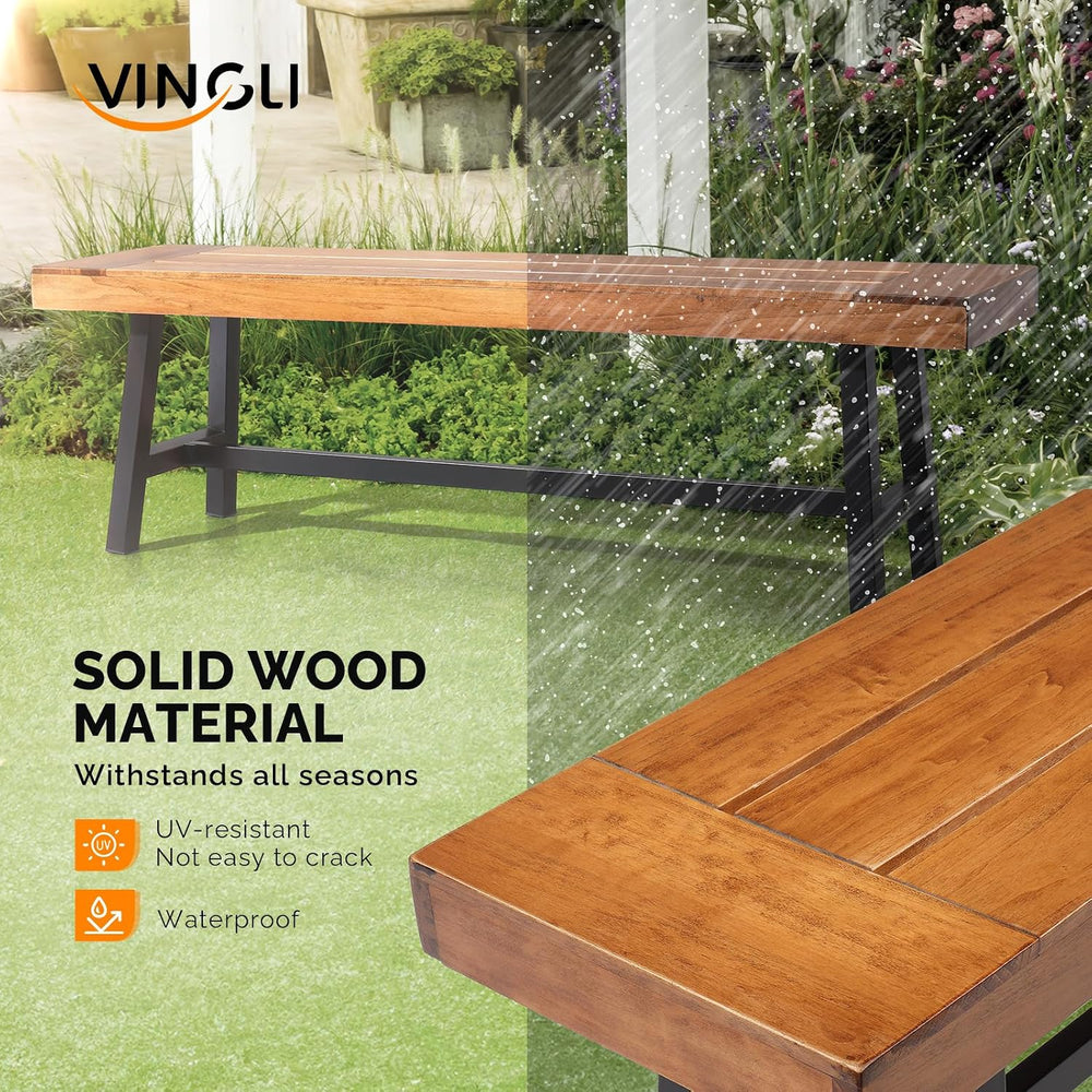 VINGLI Outdoor Bench with Metal Legs Rustic, Wood Dining Bench Indoor Outdoor...