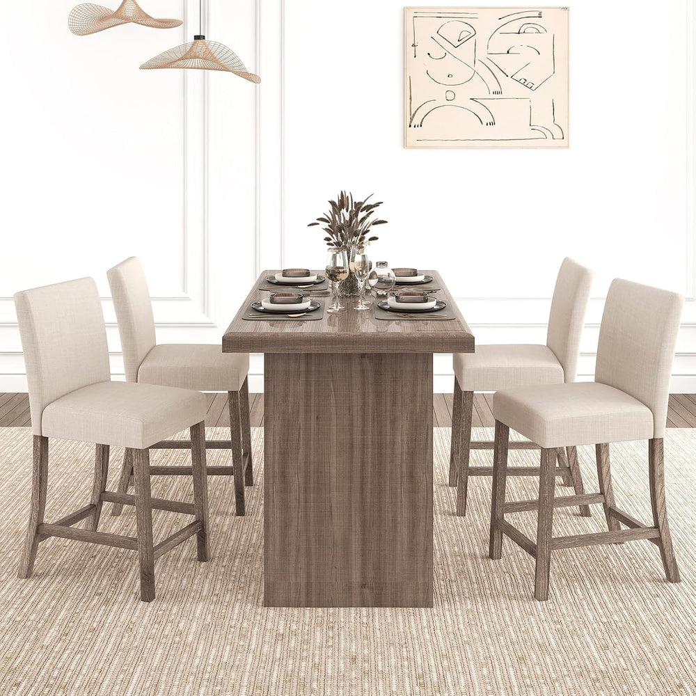 COSTWAY Wooden Counter Height Bar Stools Set of 2 with Upholstered Seat