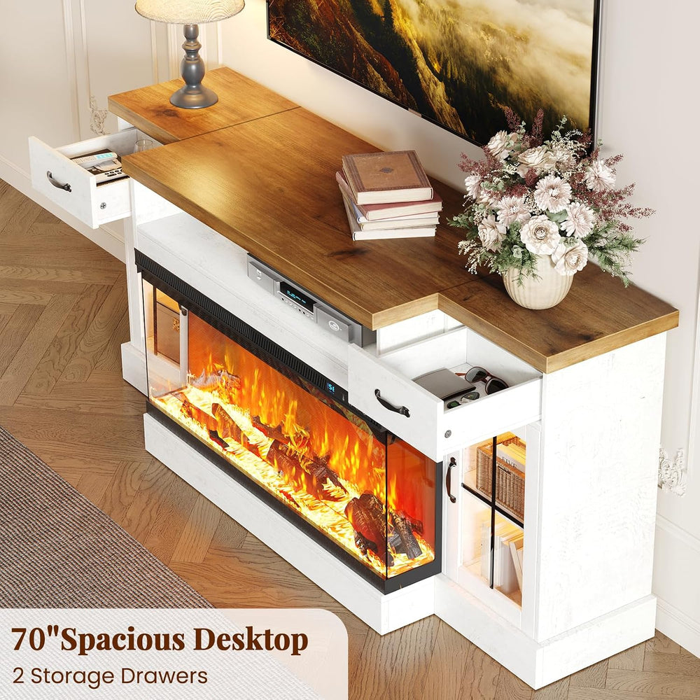 70" Fireplace TV Stand for TVs Up to 80" & Adjustable Shelves, ...