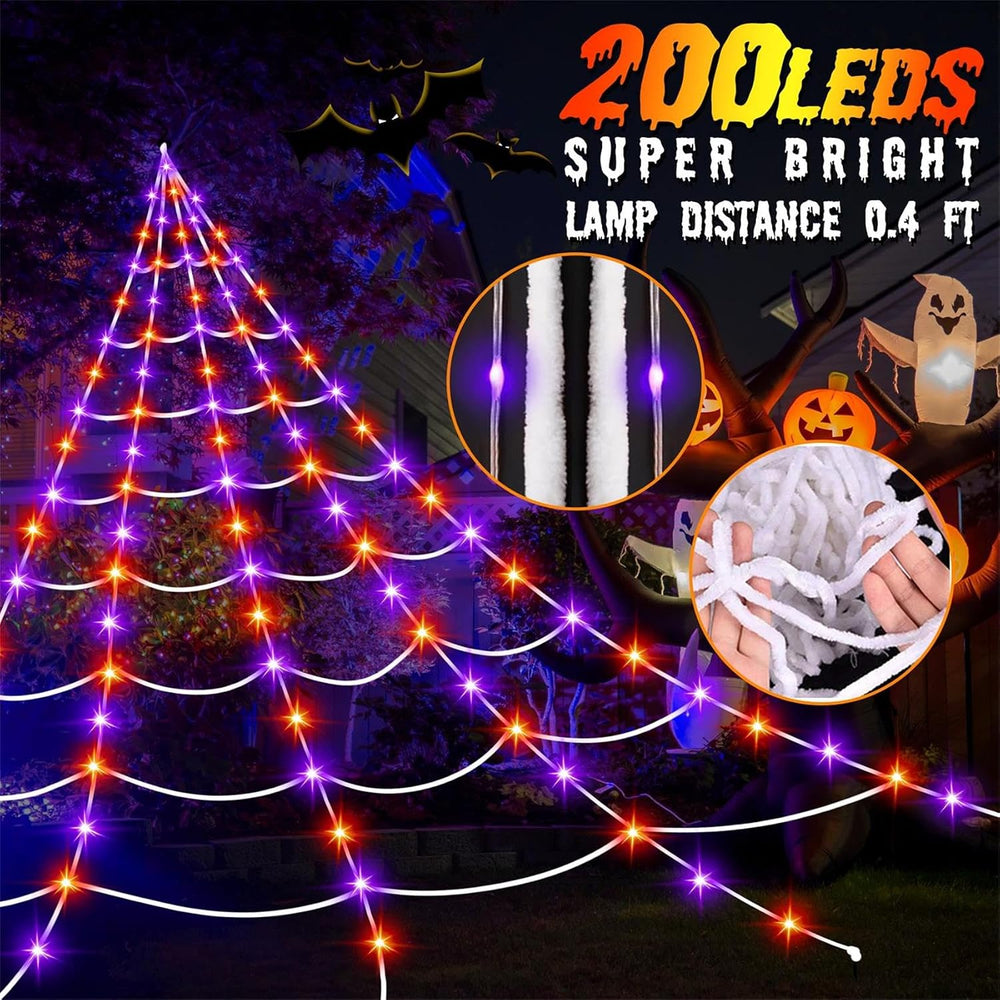Halloween Giant Spider Web Lights Decorations Outdoor, 16.4Ft 200 LED Lighted...
